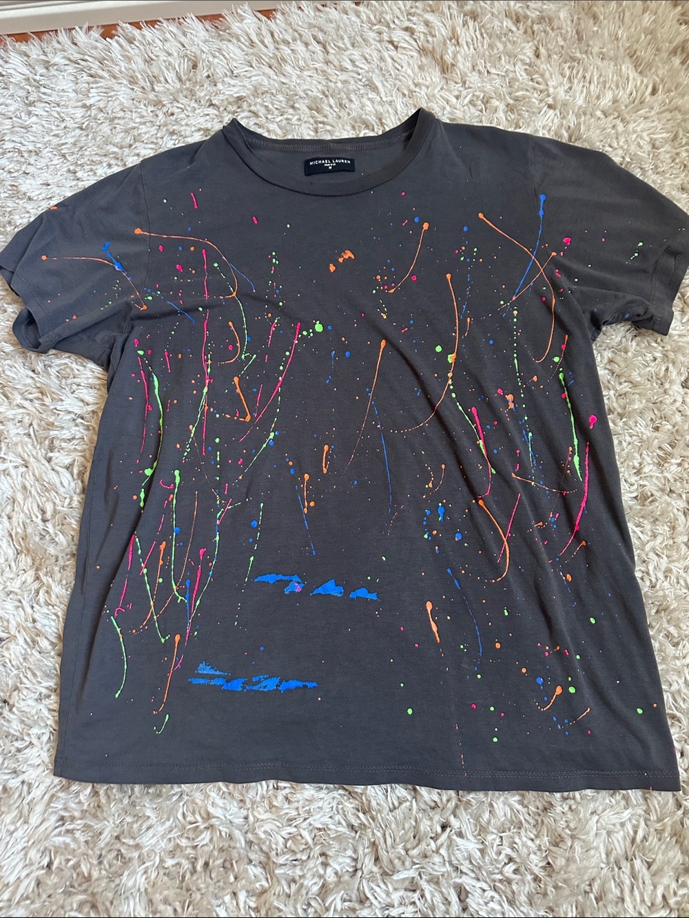Michael Lauren Black Tee with Neon Paint Splatter
